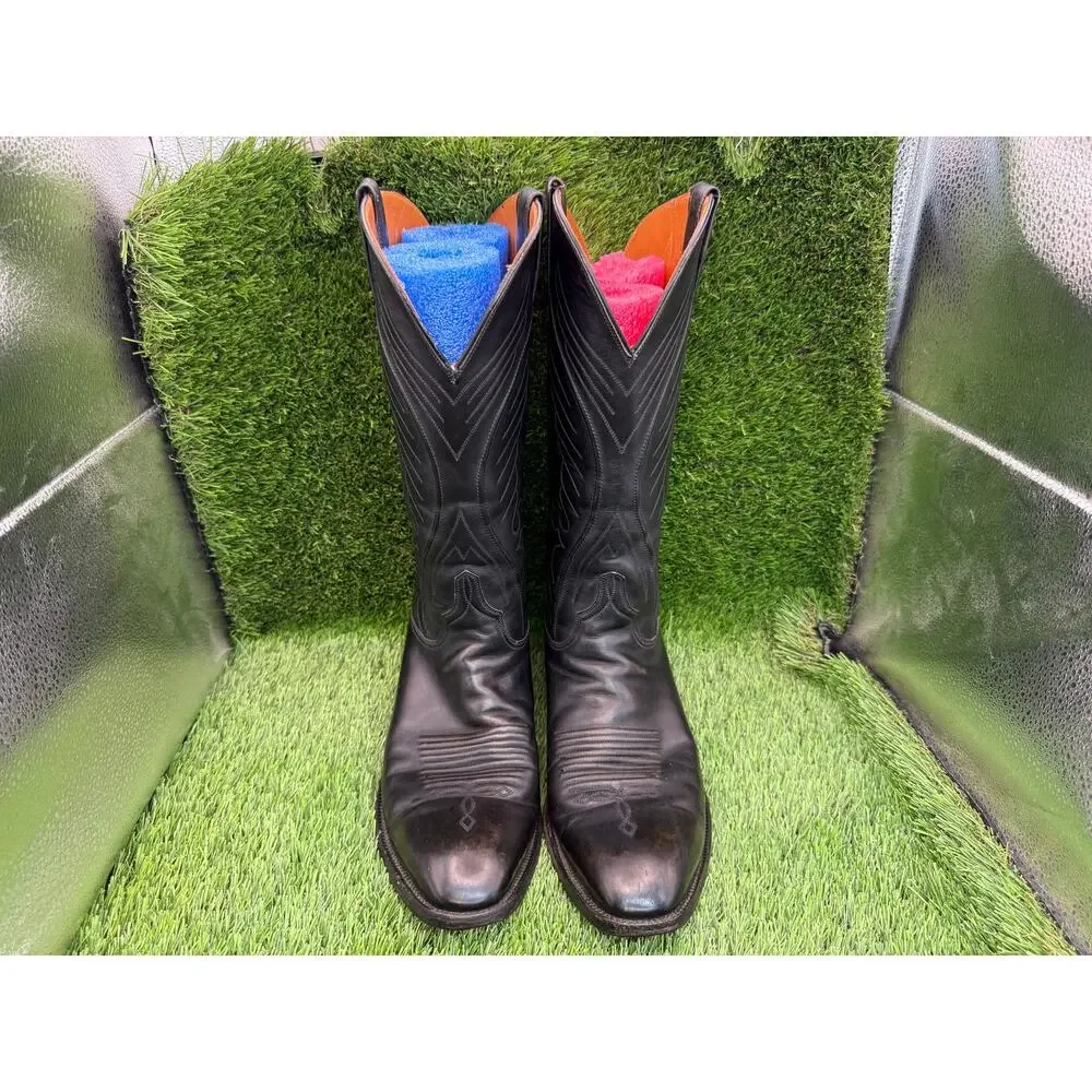 Lucchese L6720 Mens 9.5B Narrow Black Leather Western Cowboy Boots Vintage